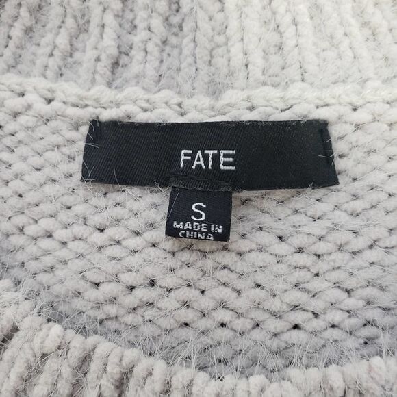 Fate sweater gray lattice cut out sleeve cozy soft warm S - Picture 5 of 5